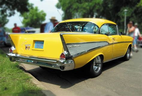 Yellow 57 Chevy Belair Old Classic Cars Old Fashioned Cars Retro Cars