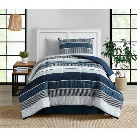 Mainstays Blue Stripe 6 Piece Bed In A Bag Comforter Set With Sheets