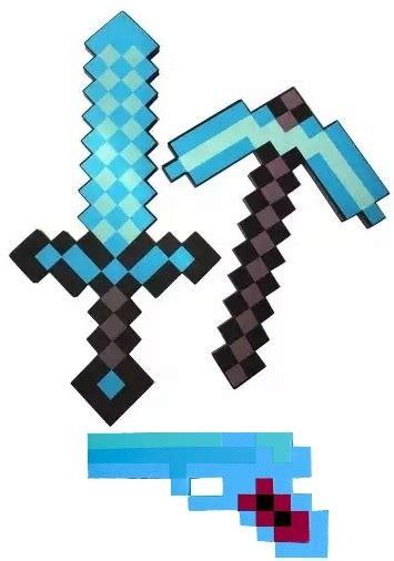 Miecz I Kilof Minecraft Diamentowy Pistolet ZESTAW Piksele Pixel EVA