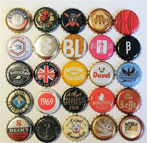 25 Different Uk And International Beer Bottle Top Crown Caps Antique