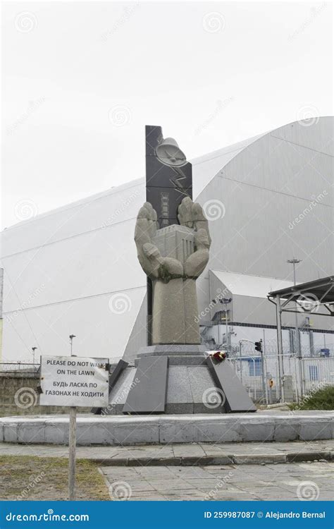 Chernobyl Liquidators Monument Memorial Near To 4th Reactor Dome at Background Editorial ...