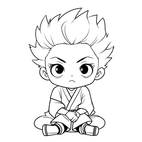 Dibujo De Chico Anime Sentado En Blanco Y Negro Para Colorear Esquema Página Vector Png Dibujos