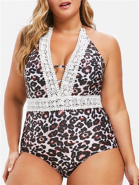 35 OFF 2021 Plus Size Plunging Neckline Backless Leopard Print One