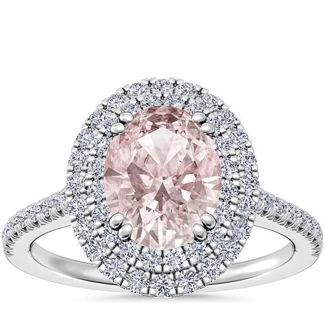 Micropavé Double Halo Diamond Engagement Ring With Oval Morganite In