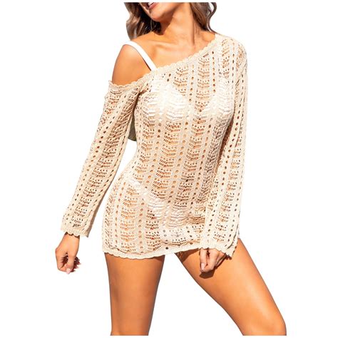 Posijego Women Casual Swimsuit Cover Up Crochet Long Sleeve Bikini Swim