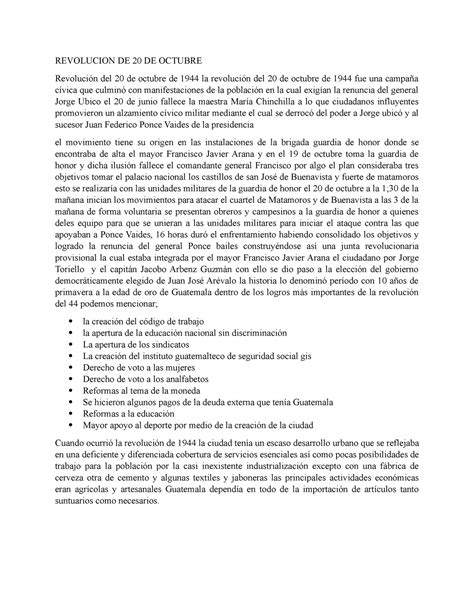 Revolucion Del 20 De Octubre De 1944 Vicente Cerna Revolucion De 20