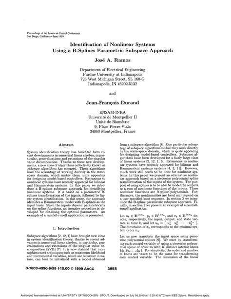 Pdf Identification Of Nonlinear Systems Using A B Splines Parametric