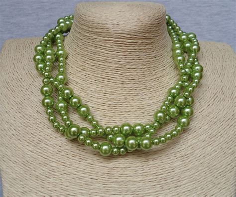 Green Pearl Necklace Pearl Necklaceglass Pearl Necklace3 Etsy