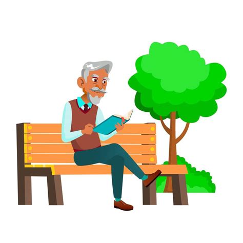 Old Man Reading Book On Park Bench Outdoor Vector 17389901 Vector Art ...