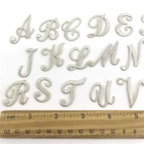 Iron on Embroidered Cursive Letters Silver Applique Craft Supplise Diy ...