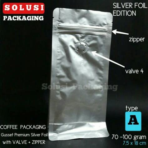 Jual Kemasan Kopi A Gram Gusset Silver Foil Zipper Valve Stand