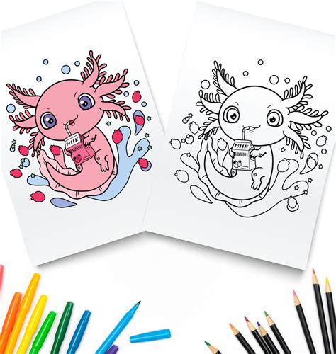 Cute Axolotl Coloring Page Digital Download Axolotls Etsy De