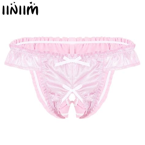Mens Lingerie Underpants Soft Shiny Fabric Ruffled Bowknot Stretchy Sissy Bikini Briefs