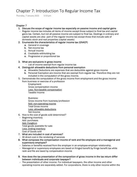 Itroduction To Regular Income Tax Notes Chapter Discuss The