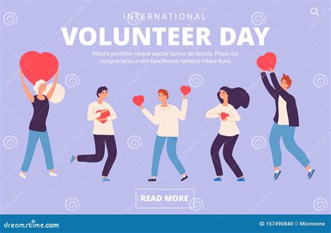 Volunteer Day Concept Charity Volunteering Vector Landing Page