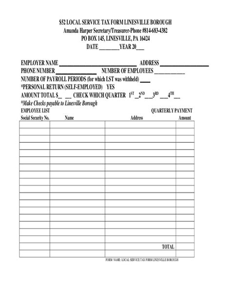 Fillable Online Local Service Tax Form Linesville Borough Fax Email