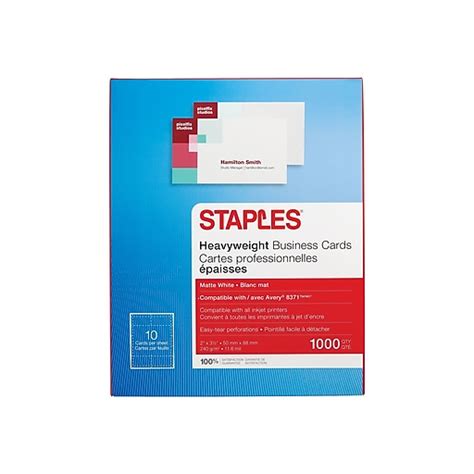 Staples® Inkjet Business Cards, 2" x 3 1/2", Matte, White, 1000/Cards ...