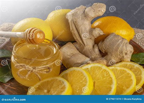 Honey Lemon And Ginger In Vintage Style Stock Photo Image Of