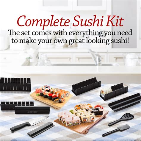 10 Piece Complete Home Sushi Making Kit With 5 Molds And Utensils Diy