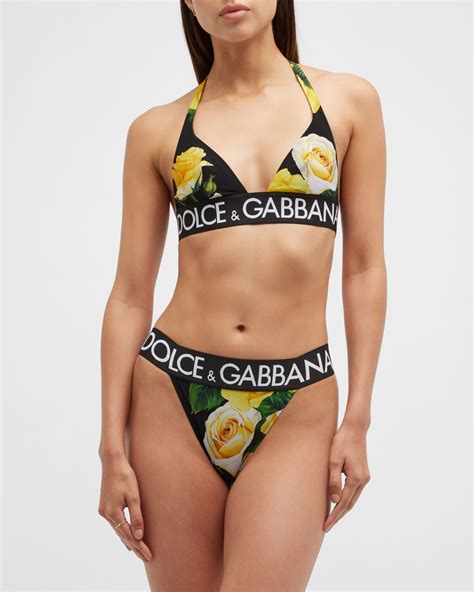 Dolce Gabbana Two Piece Triangle Bikini Set W Branded Elastic Neiman