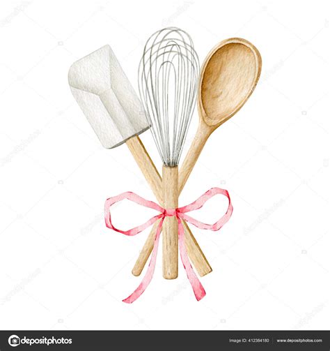 Watercolor Kitchen Utensils Clipart For Bakery Decoration Stock