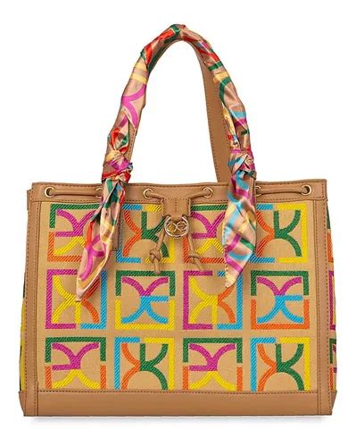 Bolsa Tote Para Mujer Cloe Diseño Bordado Monograma Color Multicolor