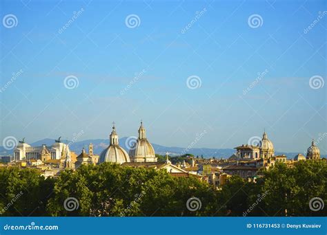 Panorama of Old Town in City of Rome, Italy. Stock Image - Image of ...