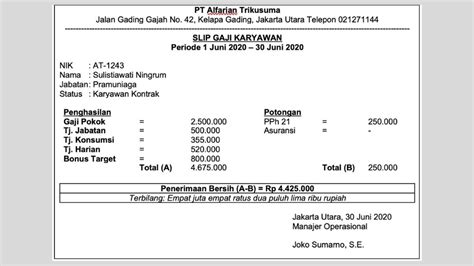 Contoh Slip Gaji Karyawan Beserta Rinciannya Lengkap