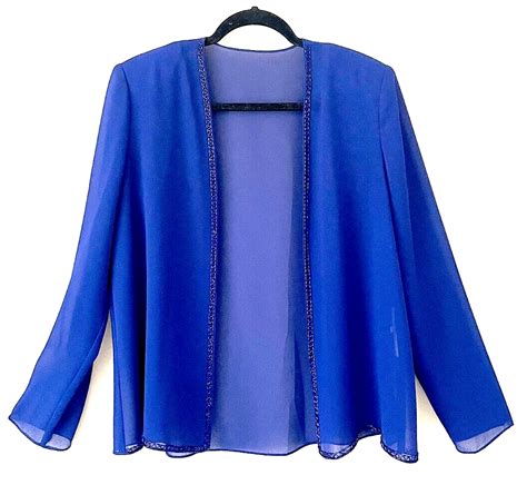 Electric Blue Vintage Sheer Evening Cardigan With Embroidered Hem Lines 8 Ebay