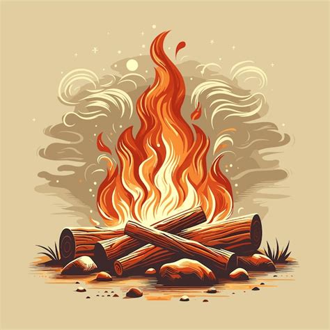 Premium Vector Wooden Campfire Flame Burning Firewood Bonfire Hot Fire Flame