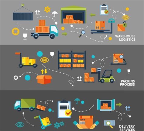 Logistic Concepts Illustration With Warehouse And Delivery Icons Vectors Graphic Art Designs In