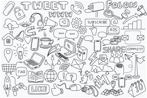 Doodle Social Media Icon Set 4572000 Vector Art At Vecteezy