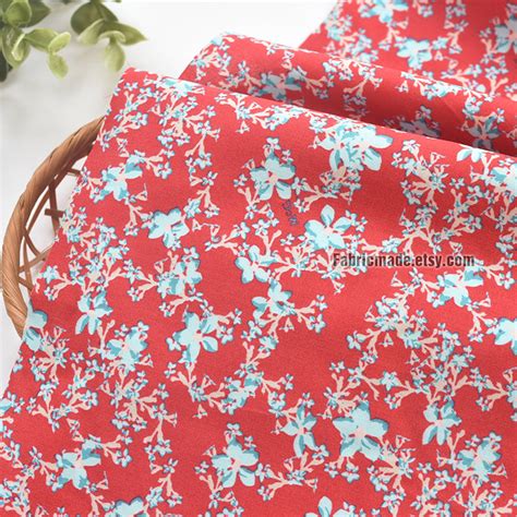 Shabby Chic Floral Cotton Fabric Light Blue Flower On Bright Etsy