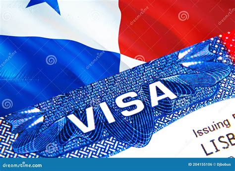 Panama Visa In Passport Usa Immigration Visa For Panama Citizens Focusing On Word Visa Stock