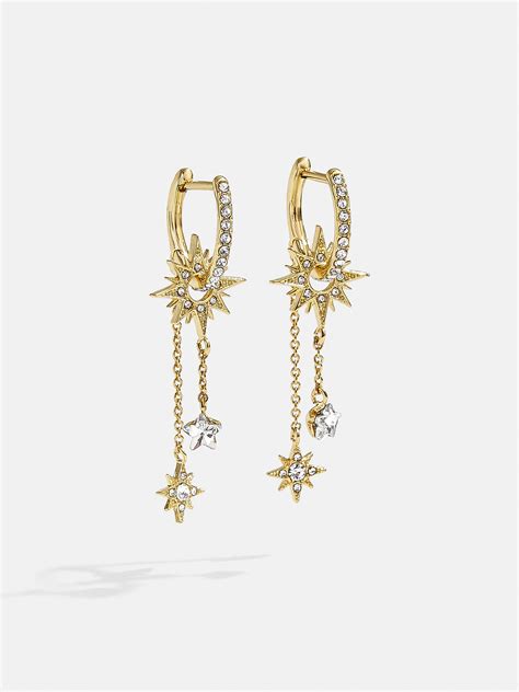 Galaxy Earrings - Gold/Pavé – Crystal star huggie hoop earrings – BaubleBar