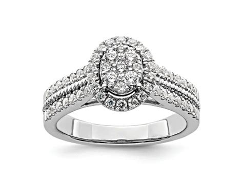 Rhodium Over K White Gold Diamond Oval Halo Cluster Engagement Ring