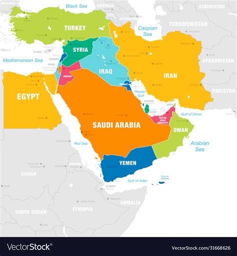 Colorful map middle east zone Royalty Free Vector Image