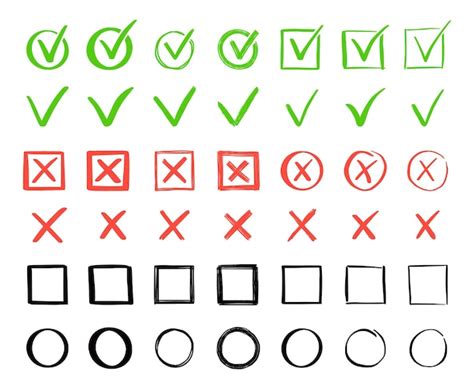 Premium Vector Green Check And Red Cross Mark Set Hand Drawn Doodle