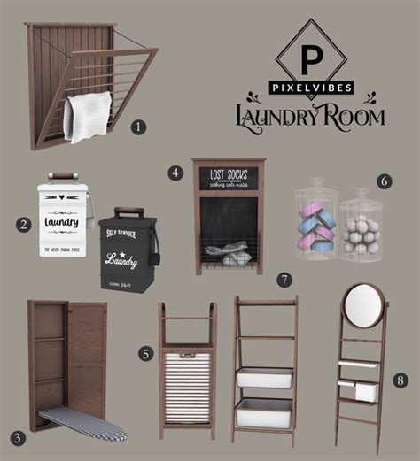 Laundry Room | Pixel Vibes | Sims 4 bedroom, Sims 4 cc furniture, Sims 4 house design