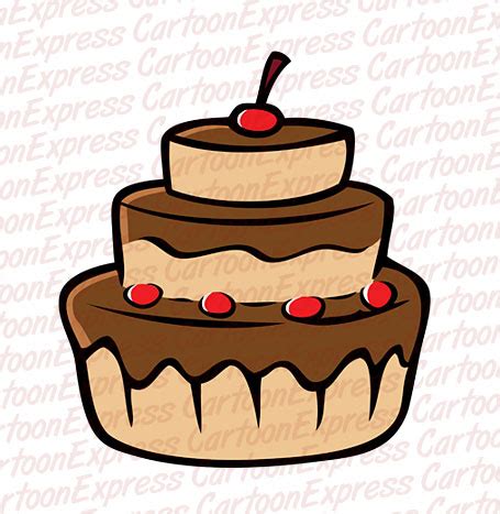 cartoon vector illustration of a chocolate cake cherries