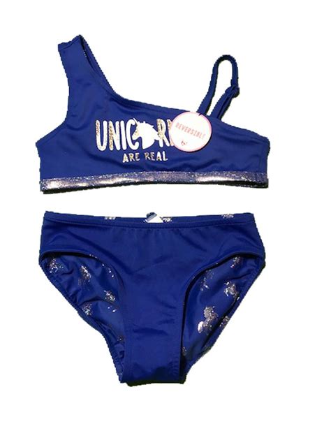 Buy Justice Girls Swimwear Unicorn Reversible One Shoulder Bikini Smokey Blue Online At