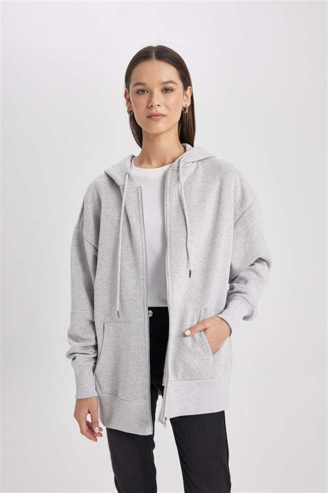 Grau Damen Oversize Fit Kapuzenjacke 2902383 DeFacto