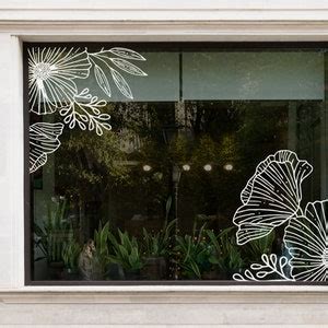 Large Romantic Floral Wall Window Decals Contour Line Art, Spring & Summer Flower Sticker Decor ...