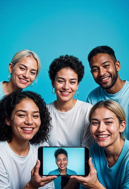 Premium Photo A Group Of People Holding Up A Tablet With A Picture Of