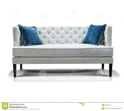 White sofa with two blue pillows | Grey sofa design, Couch, White sofas