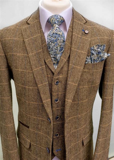 Brown 17 Num 3 Piece Tweed Suit Men Wedding Suit Groom Brown Tweed Suit Perfect T For Men