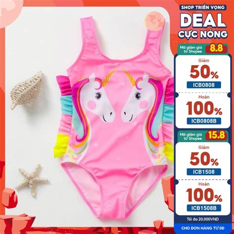Bikini trẻ em đồ bơi liền thân bé gái ngựa pony nàng tiên cá chất liệu cao cấp Midy Kids size