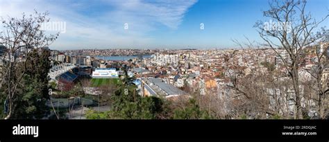 A panorama picture of the Kasimpasa Stadium and the Beyoglu district of ...