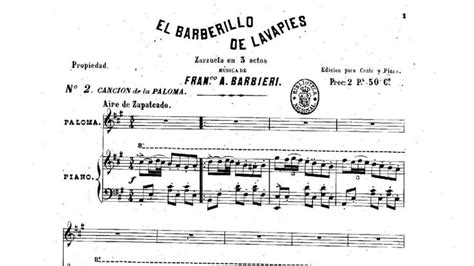 F A Barbieri Canción de Paloma de El barberillo de Lavapiés 1874