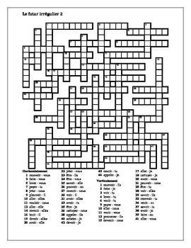 Crossword Puzzle For Irregularly Conjugated French Verbs In The Futur